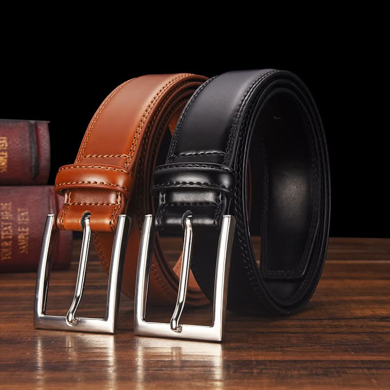 Men's Leather Belt with Pin Buckle