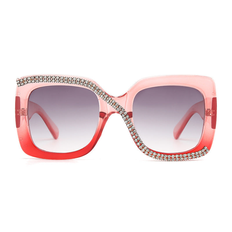 Women’s Oversized Box Sunglasses – UV400 Light-Tinted Fashion Shades with Rhinestones