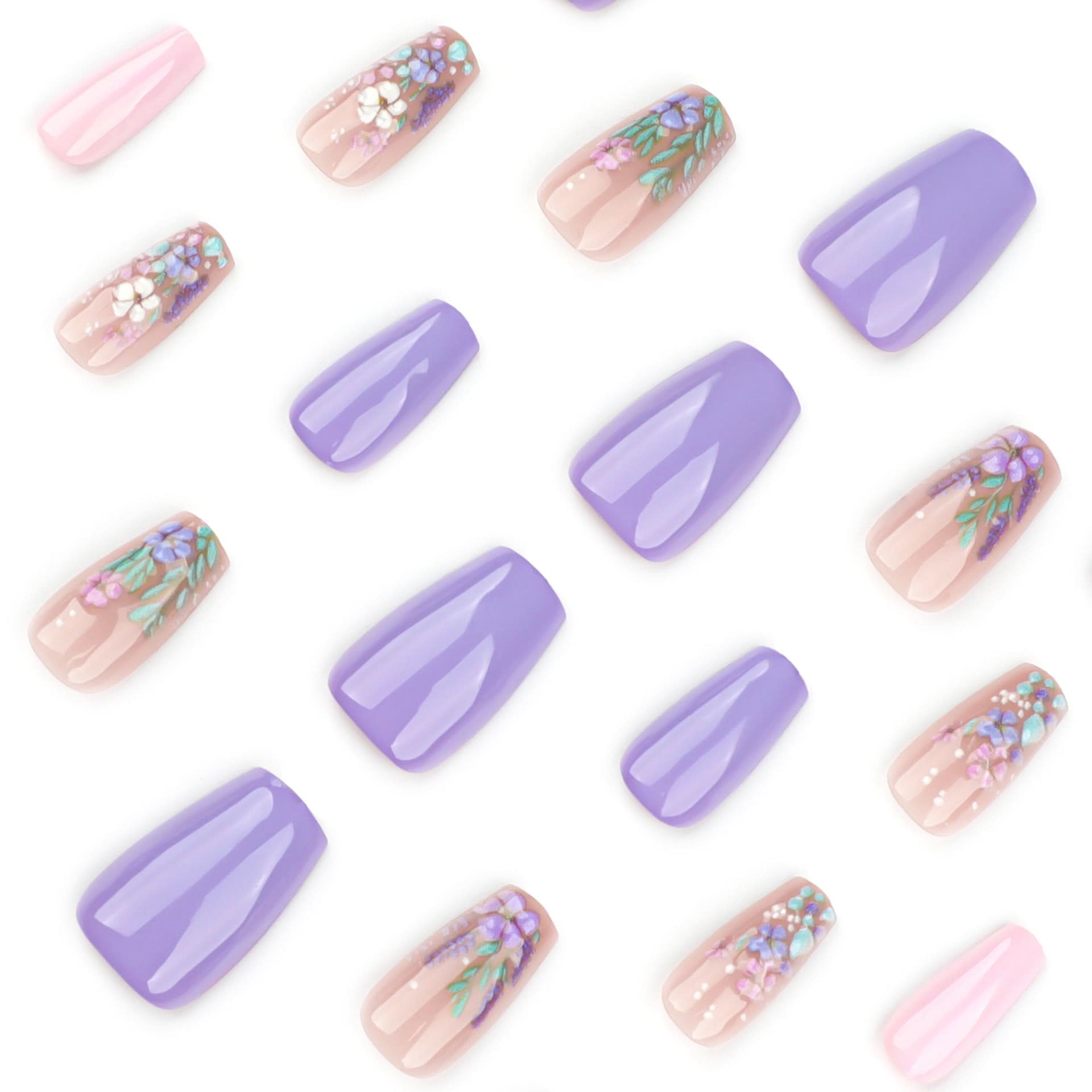 3D Floral Press-On Nails – Short Ballet Pastel Fake Nails