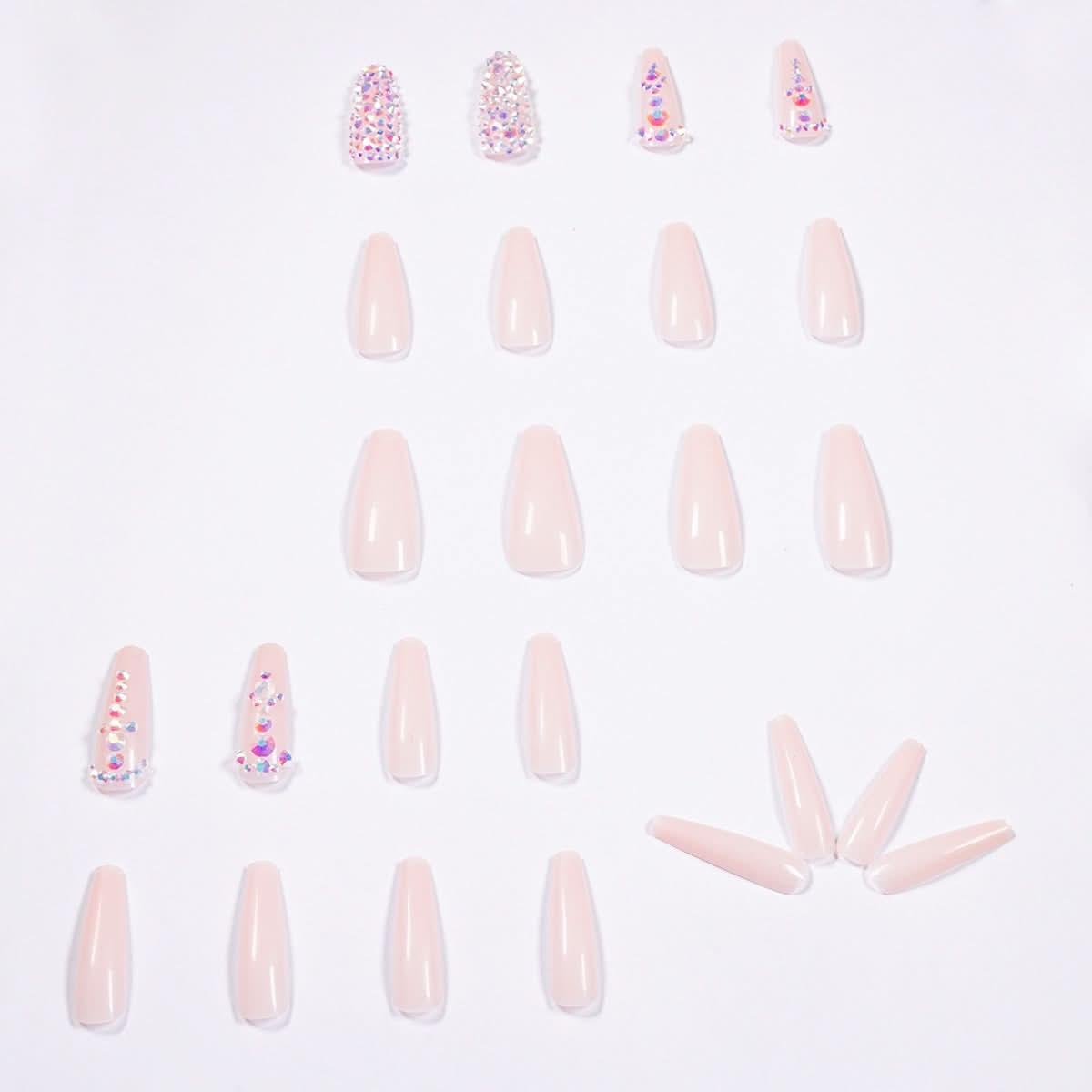Nude Long Ballet Press-On Nails – 24-Piece Rhinestone Nail Art Set