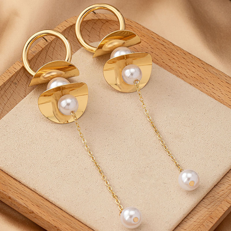 Pearl Tassel Earrings for Women – Alloy Heart Design Fashion Jewelry