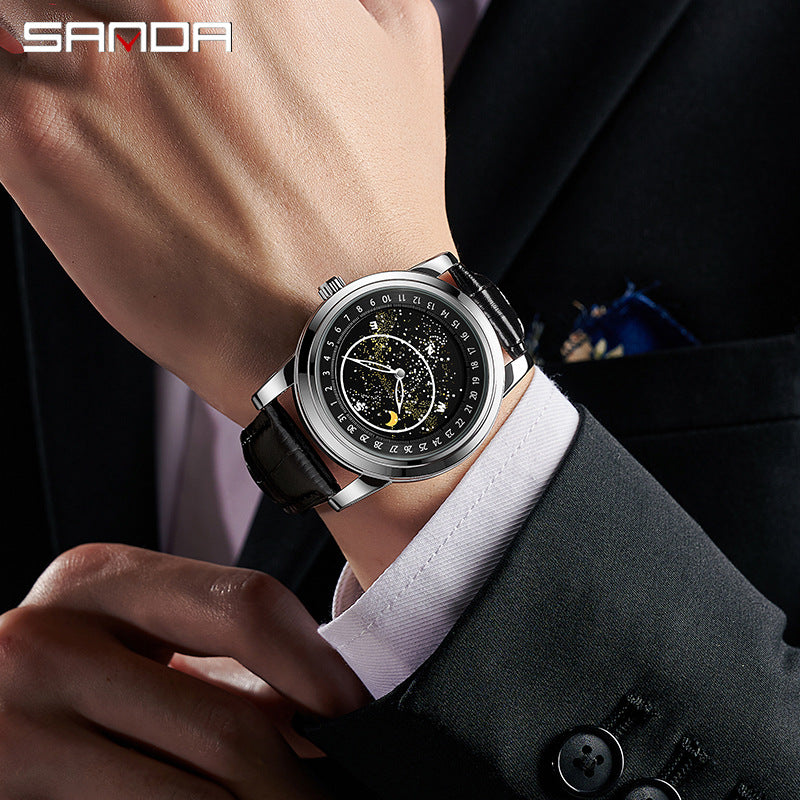 Sanda Men’s Quartz Watch – Luminous Leather Strap Waterproof Fashion Wristwatch
