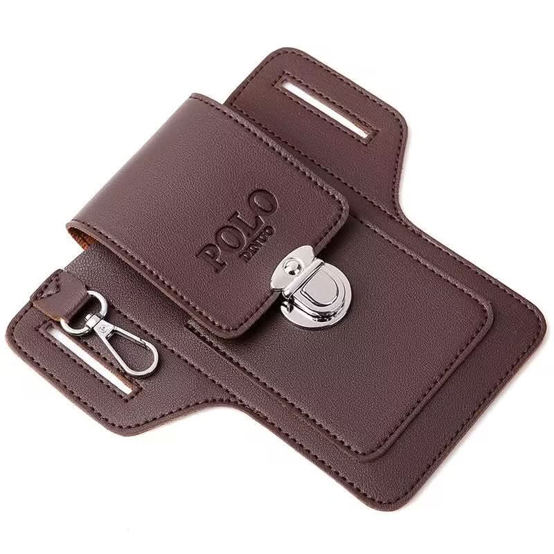 Men’s Leather Phone Waist Bag – PU Leather Pouch with Card Holder & Key Hook