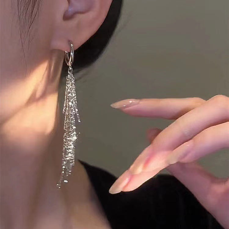 Women’s Tassel Drop Earrings – Long Silver & Gold Wave Design