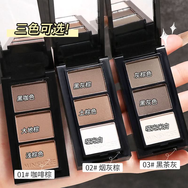 MINSHZEE 3-Color Eyebrow Powder – Waterproof, Long-Lasting, Smudge-Proof Brow Kit