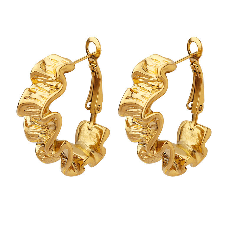 Gold-Plated Geometric Earrings for Women – Titanium Steel, Textured Statement Ear Buckle
