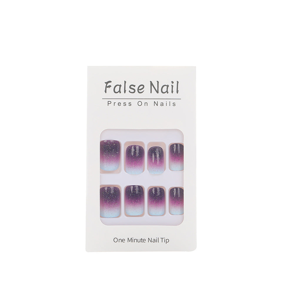 Dreamy Gradient Press-On Nails – Square Acrylic False Nails with Glitter Ombré Shimmer