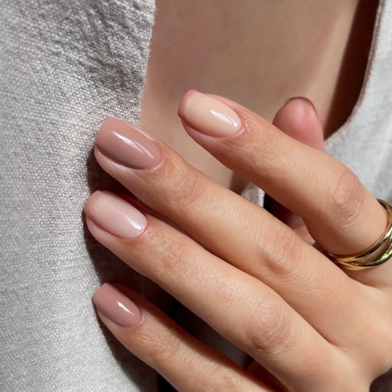 Glossy French Tip Press-On Nails – Short Square Nude & Mauve