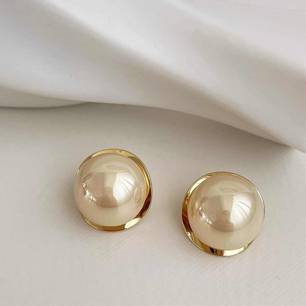 Elegant Pearl Earrings for Women – Geometric Round Metal Fashion Jewelry