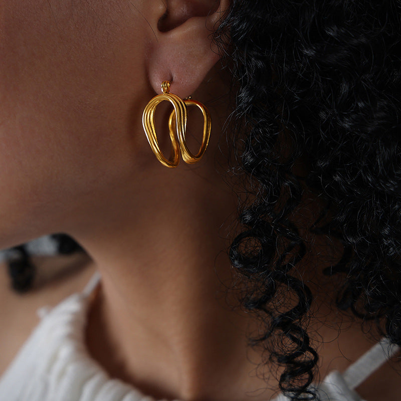 Wave Loop Retro Hoop Earrings – Twisted Curve U-Shape, Fashion Jewelry for Women