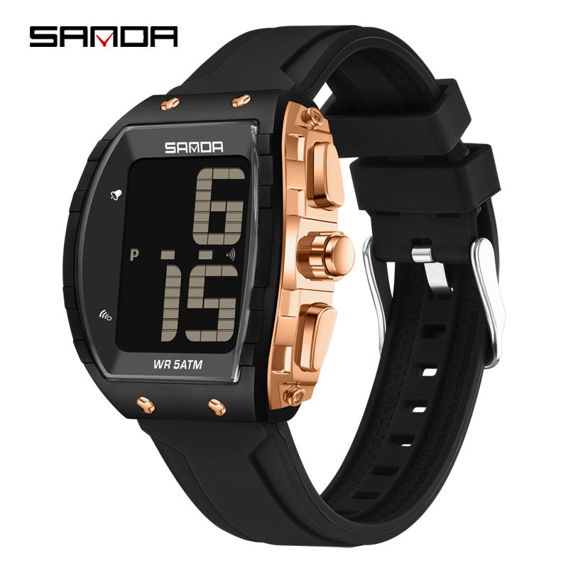 Sanda Digital Barrel Watch – Waterproof Multifunction Student Watch with Voice Time