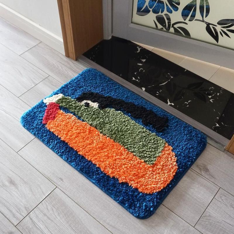 Tufted Bathroom Mat – Soft Oval Rug with Abstract Design Bath Mat for Doorway