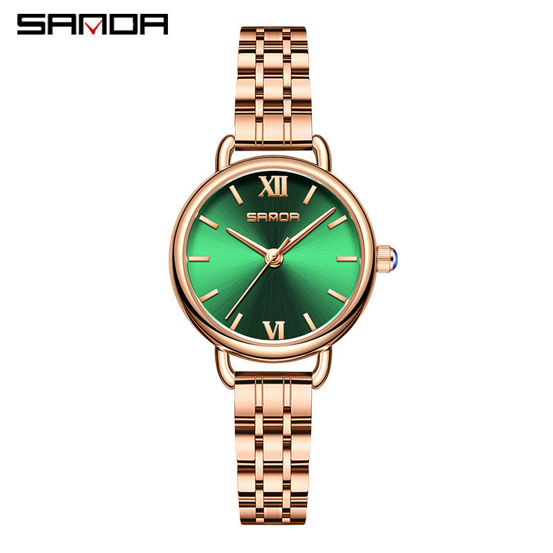 Sanda Women’s Stainless Steel Quartz Watch – Waterproof Small Dial Fashion Ladies Watch