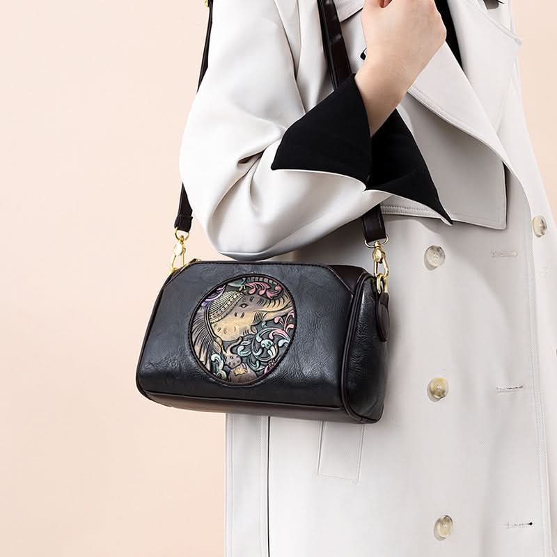 Women's Vintage Embossed PU Leather Pillow Bag – With Multi-Compartment Storage