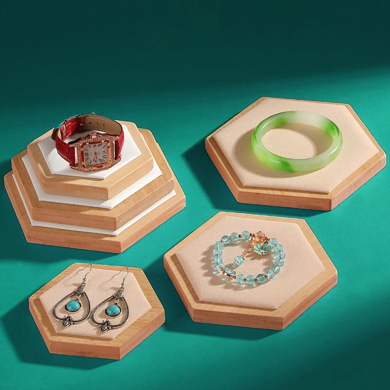 Hexagonal Bamboo & Wood Jewelry Display Tray Set