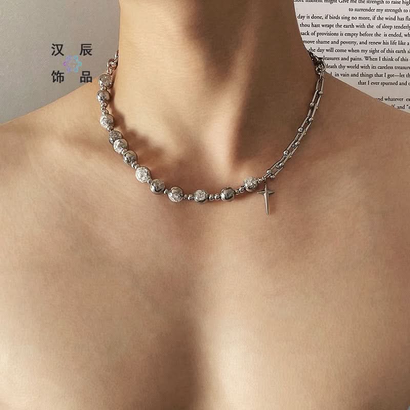 Men’s Hip-hop Style Pearl Cross Necklace – Clavicle Chain