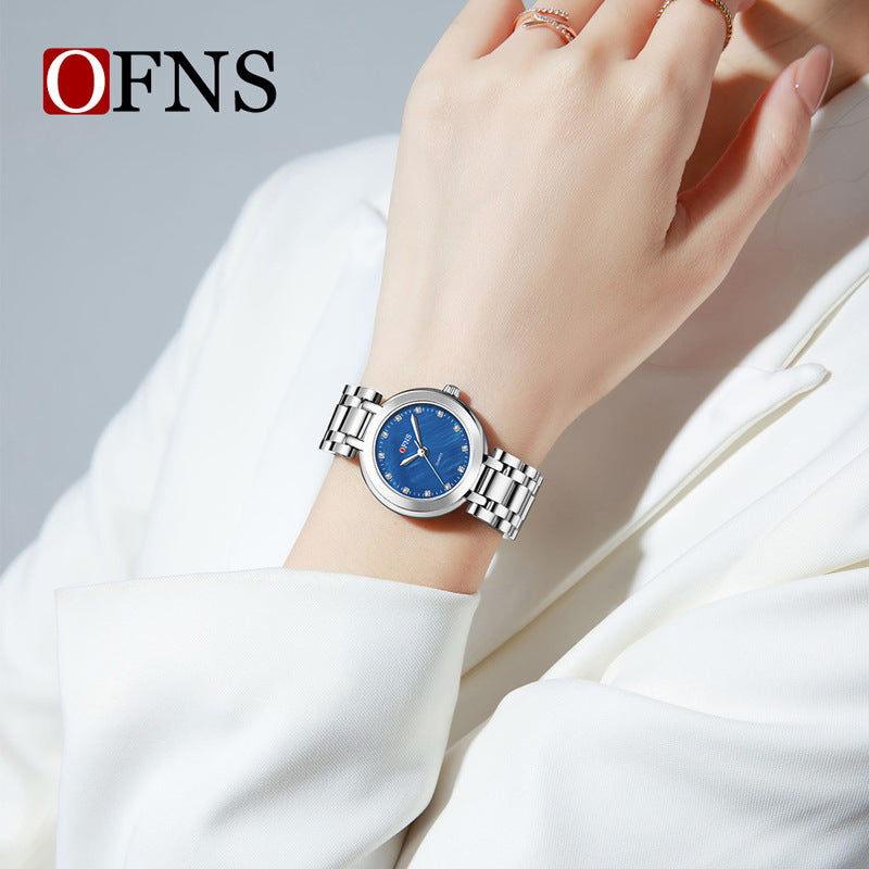OFNS Diamond Round Pointer Dial Quartz Watch – Waterproof Business Watch for Women