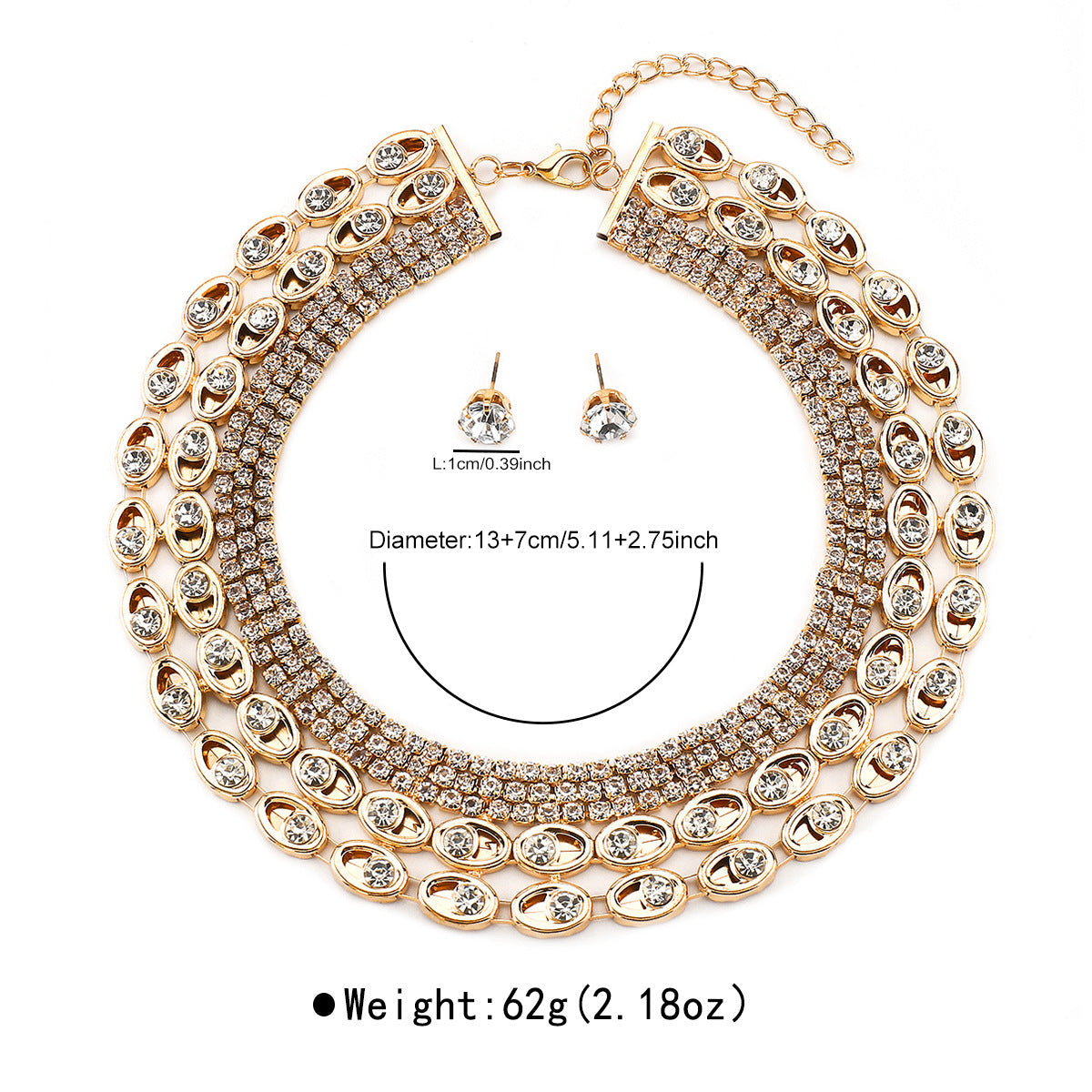 Luxury Gold Diamond Inlay Necklace & Earring Set – Geometric Jewelry for Women