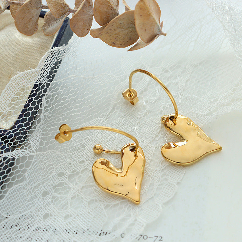 Gold Plated Heart Earrings – Titanium Steel, Geometric Design