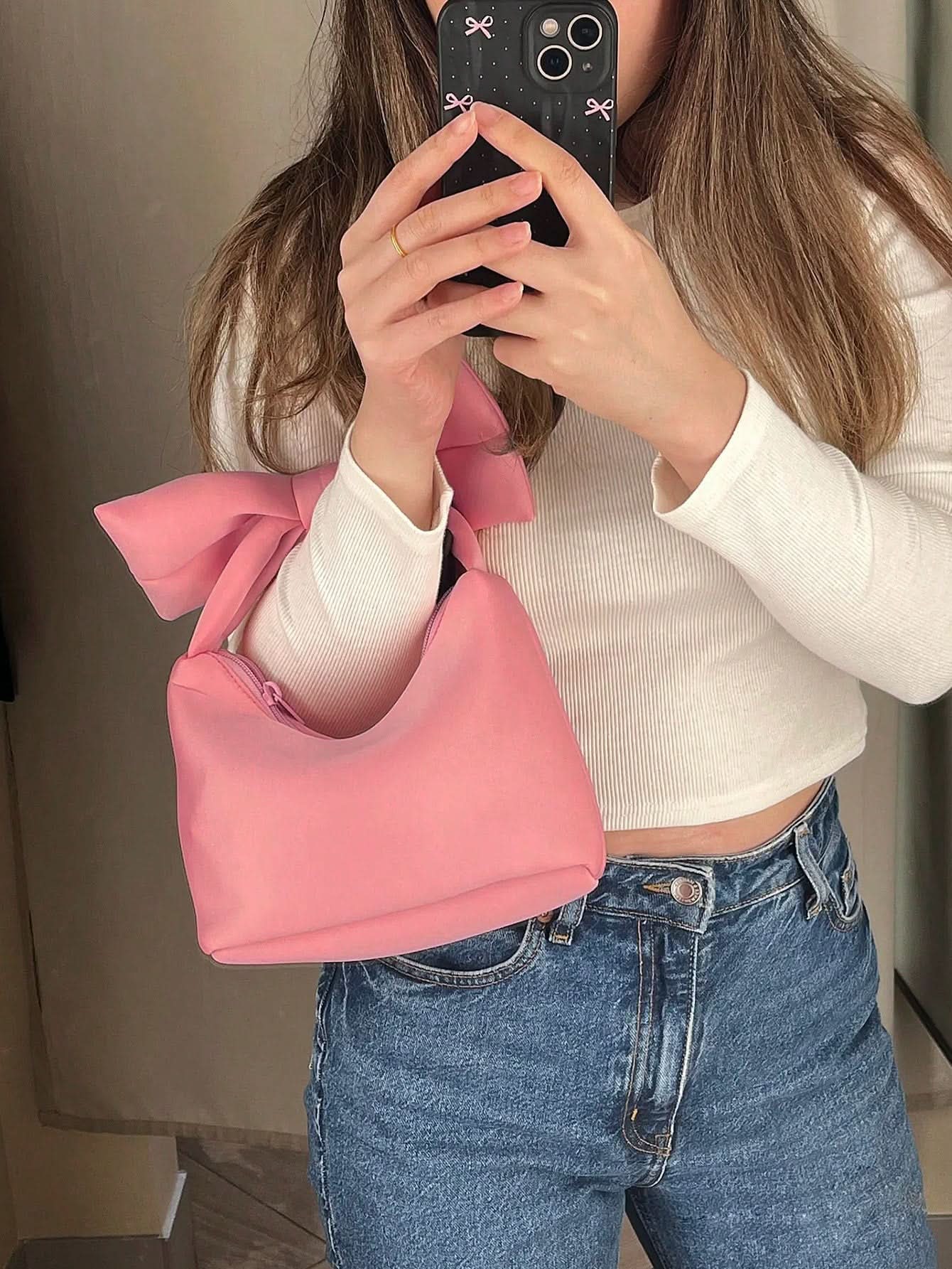 Cute Pink Bowknot Mini Handbag – Soft Cloud Shoulder Bag