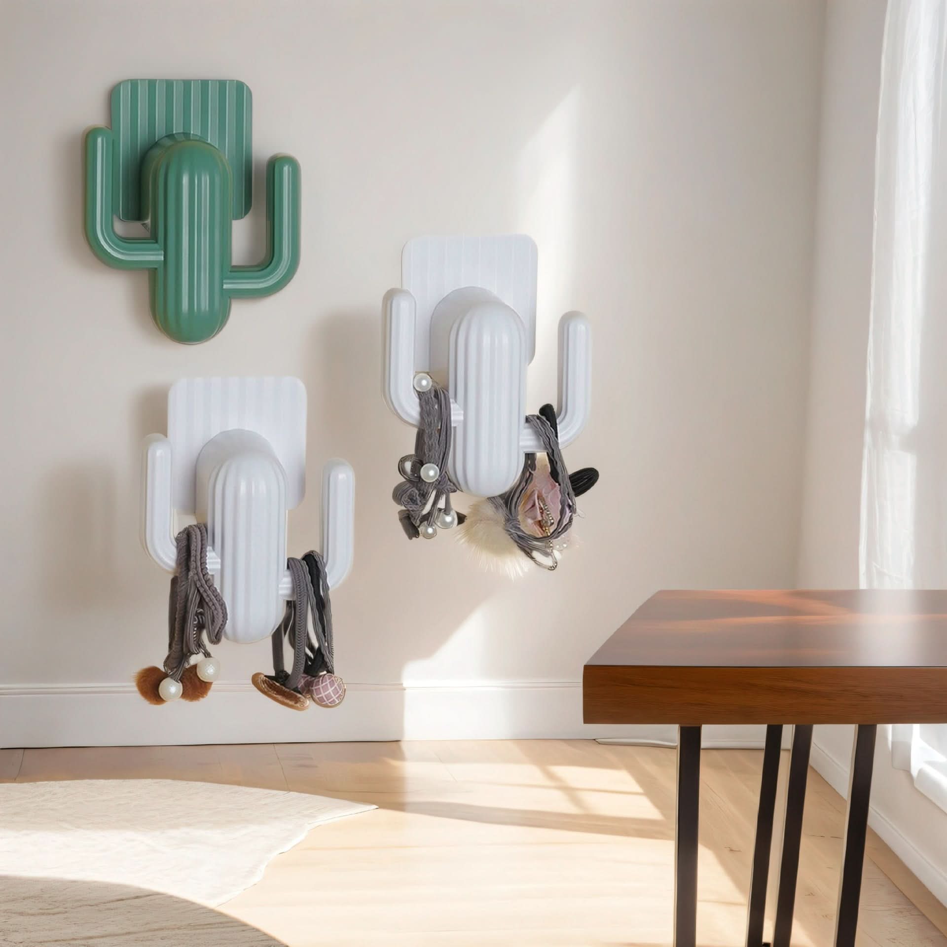 Cute Rotating Sticky Cactus Wall Hook for Keys, Bags & Accessories (Pack of 2)