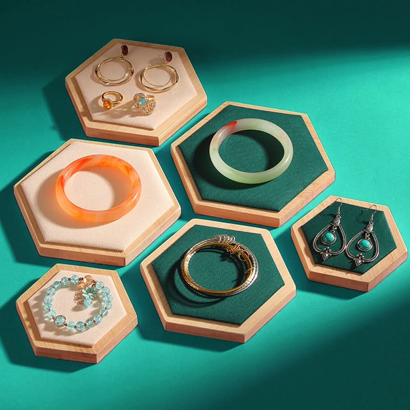 Hexagonal Bamboo & Wood Jewelry Display Tray Set