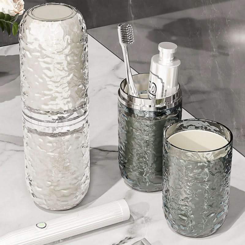 Transparent Water Ripple Travel Mouthwash Cup Set – Toothbrush Storage