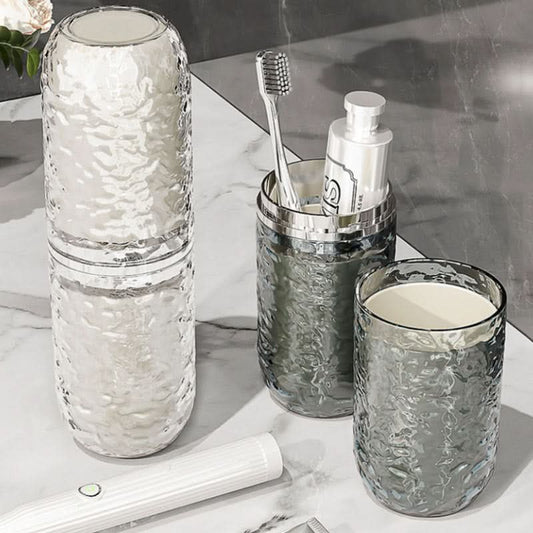 Transparent Water Ripple Travel Mouthwash Cup Set – Toothbrush Storage