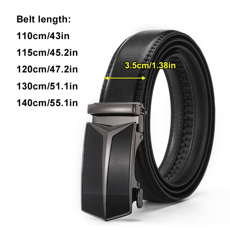 Men’s Leather Automatic Buckle Belt – Black Classic Business Belt