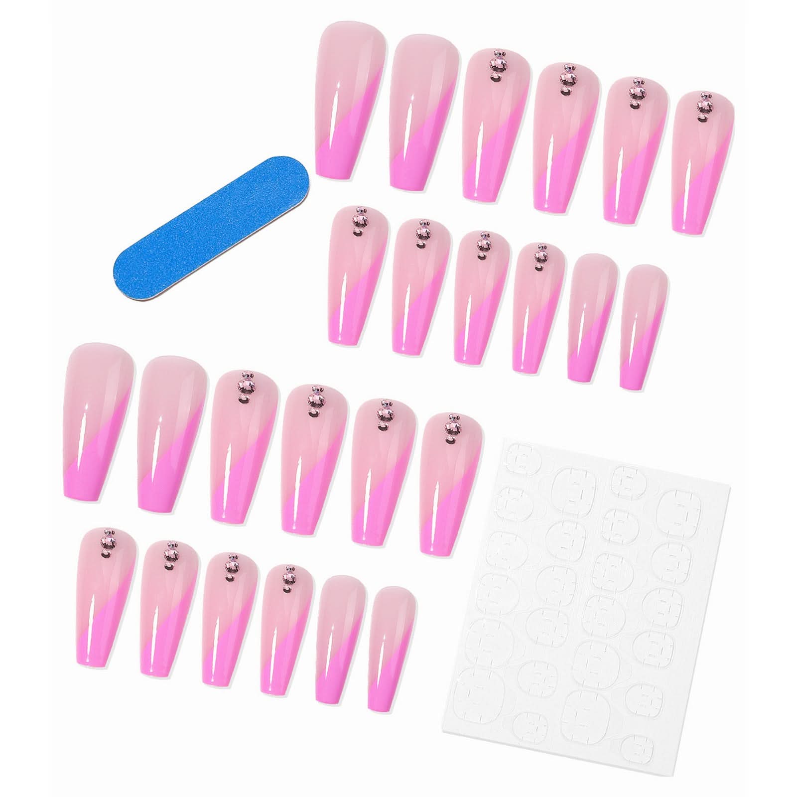 Extra-Long Coffin Press-On Nails – Glossy Pink Angled French Tip