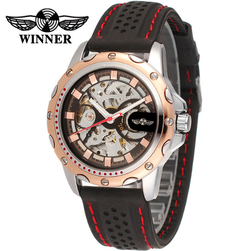 T-Winner Men’s Hollow Automatic Mechanical Watch – Casual Silicone Strap Timepiece