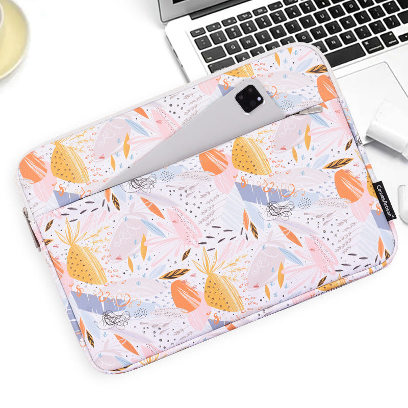 Tropical Leaves Laptop Sleeve – PU Leather Chromebook Bag with Dual Compartments