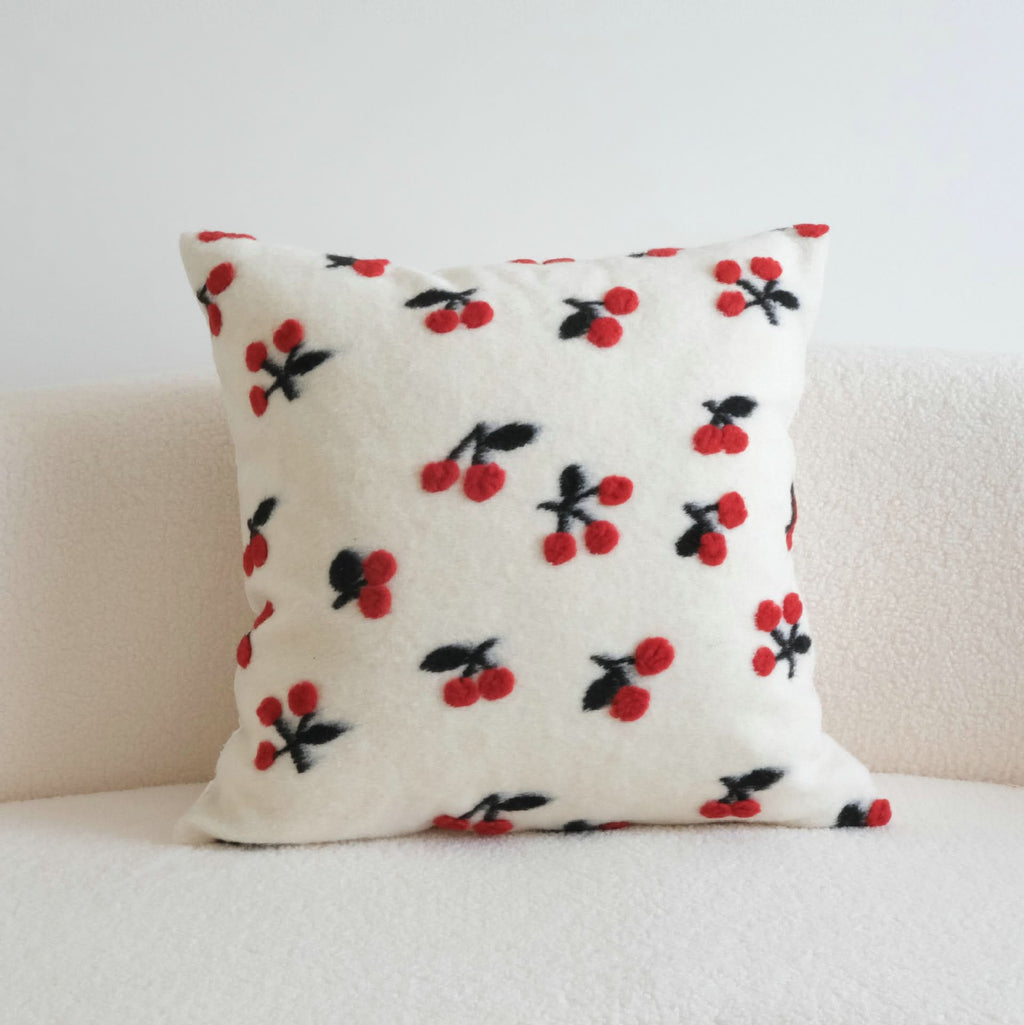 Small Fresh 3D Cherry Wool Pillow - Decorative Cushion