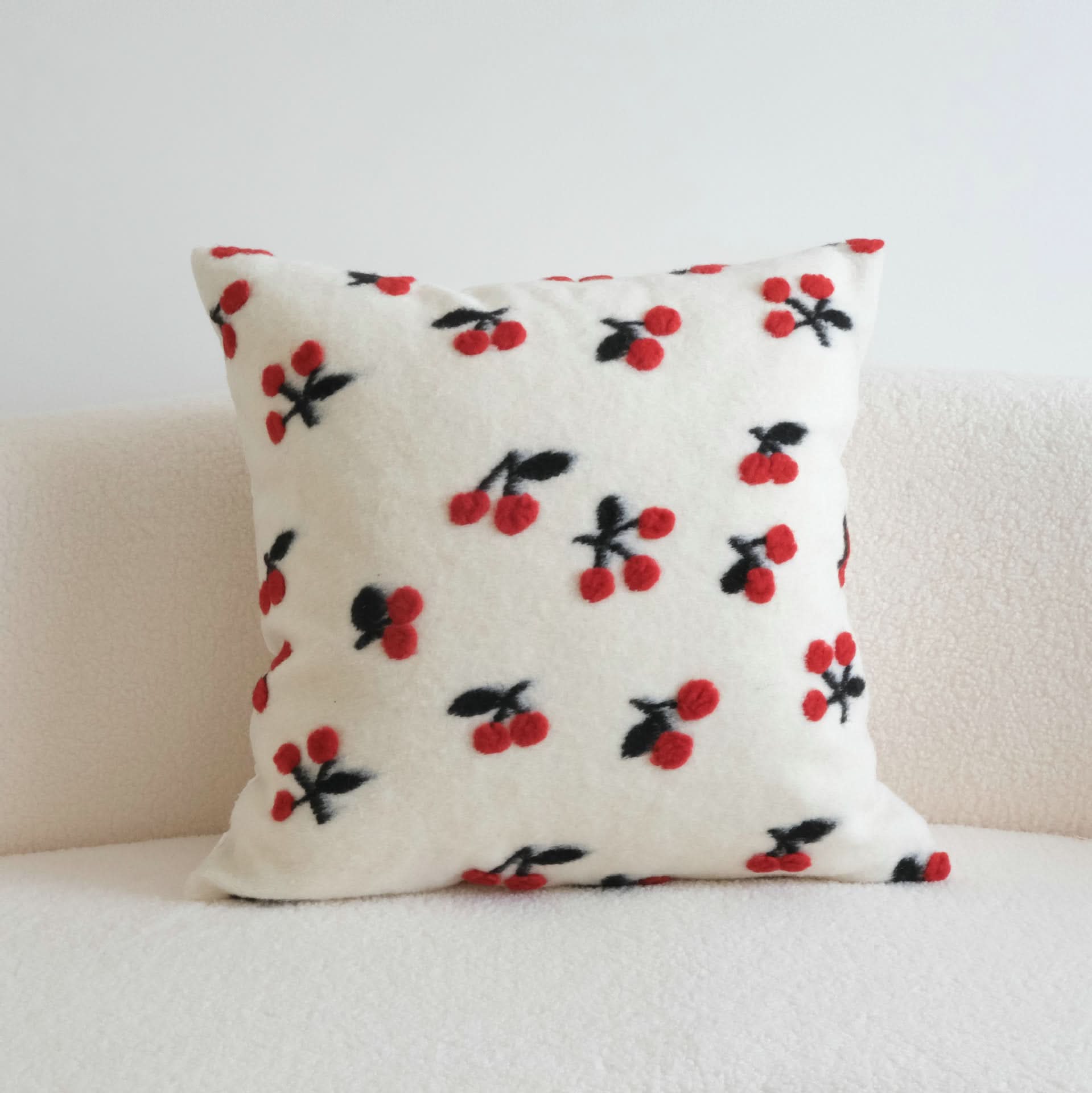 Small Fresh 3D Cherry Wool Pillow - Decorative Cushion