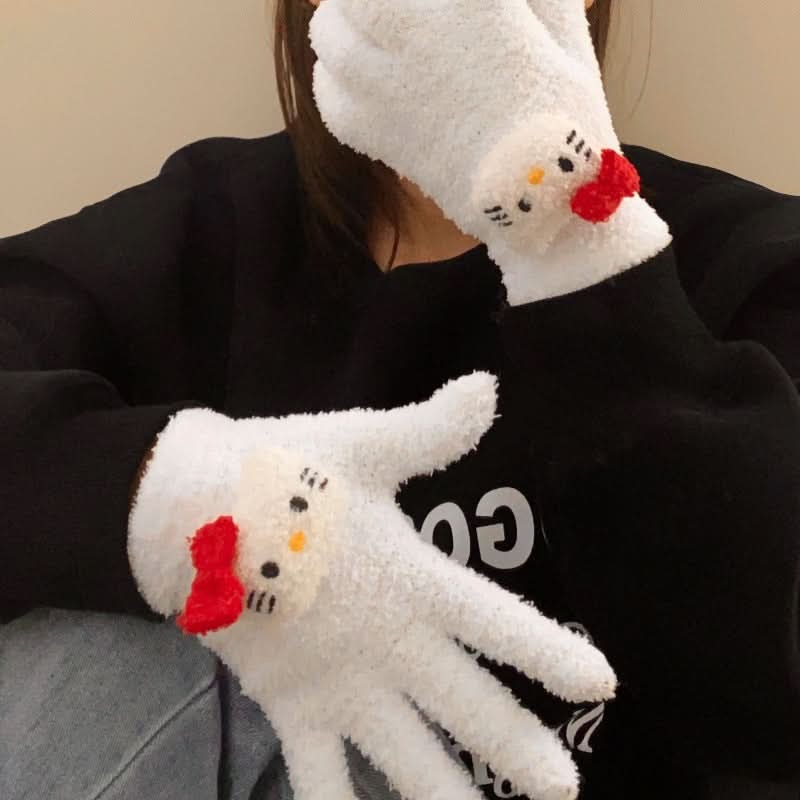 Cute Cartoon Coral Fleece Winter Gloves