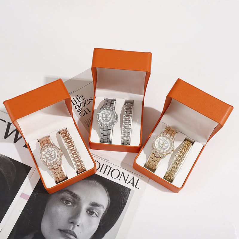 Luxury Diamond Bracelet Watch Set – Unisex Quartz Timepiece
