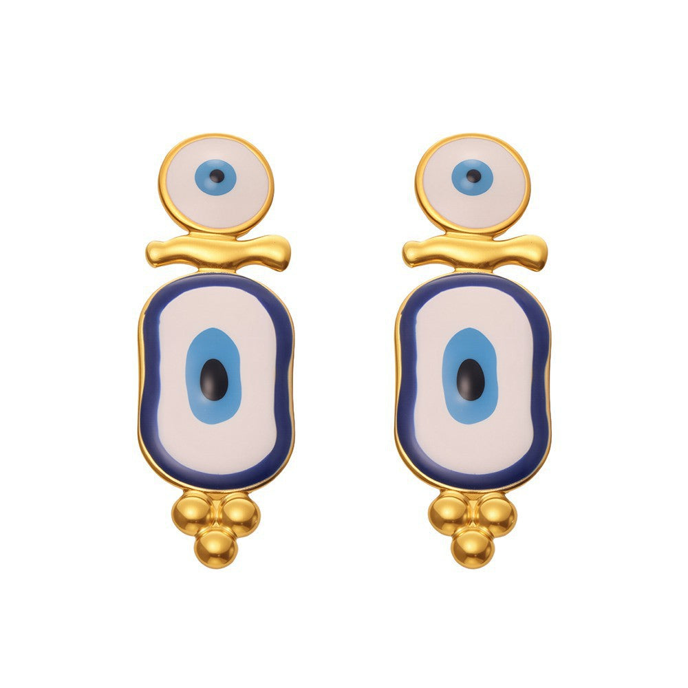 Turkish Evil Eye Earrings for Women – Enamel Glaze, Stainless Steel Statement Jewelry