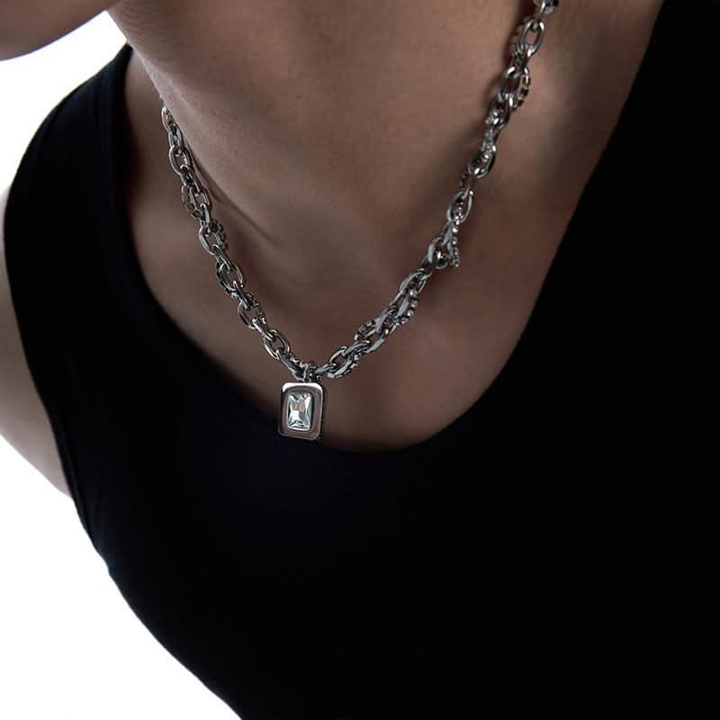 Men’s Hip-Hop Zircon Square Pendant Necklace – Trendy Clavicle Jewelry