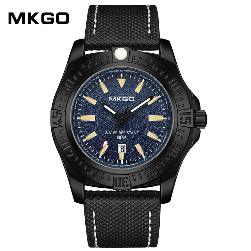 MKGO Men’s Quartz Watch with Calendar – Waterproof Leather Strap Fashion Timepiece