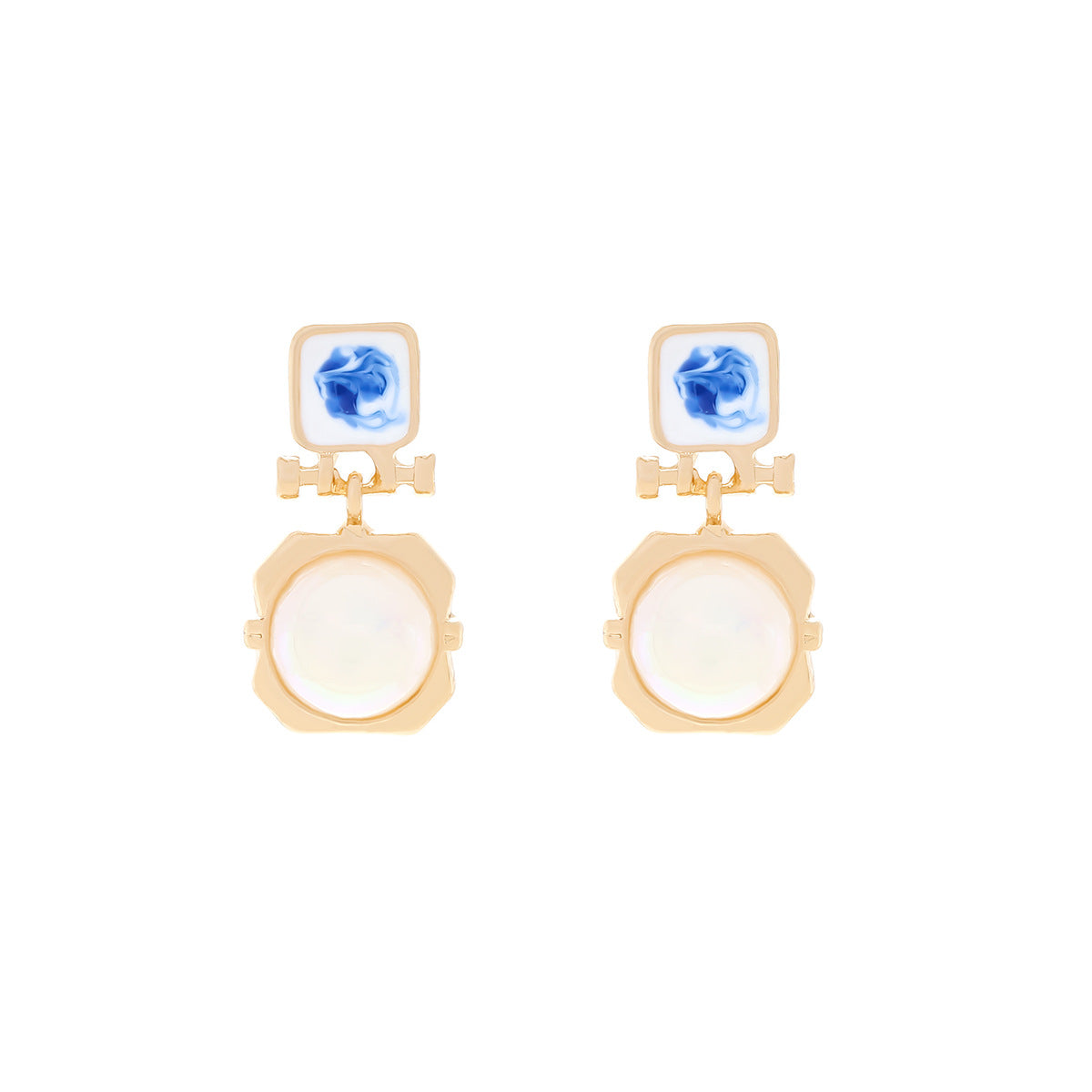 Colorful Pearl Pendant Earrings – Geometric Enamel Statement Jewelry for Women
