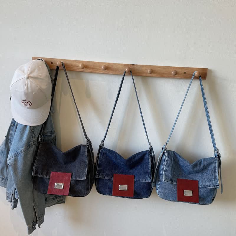 Women's Retro Denim Baguette Bag – Large-Capacity Shoulder & Crossbody Underarm Bag