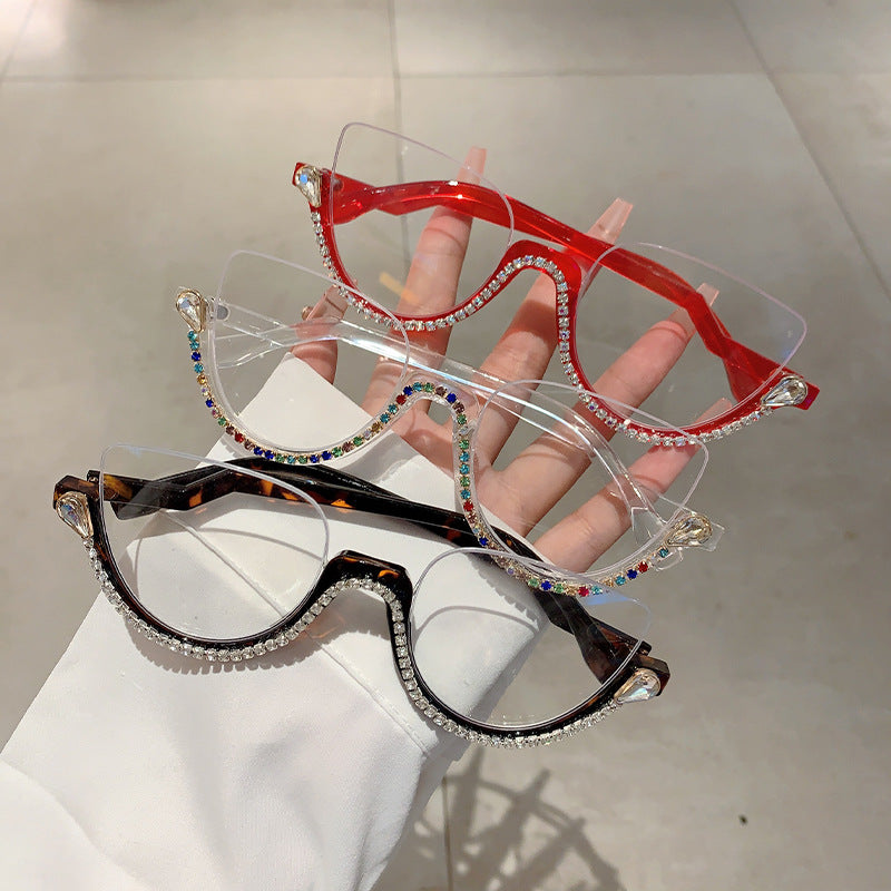 Half Frame Anti-Blue Light Glasses for Women – Diamond Accent Retro Eyewear