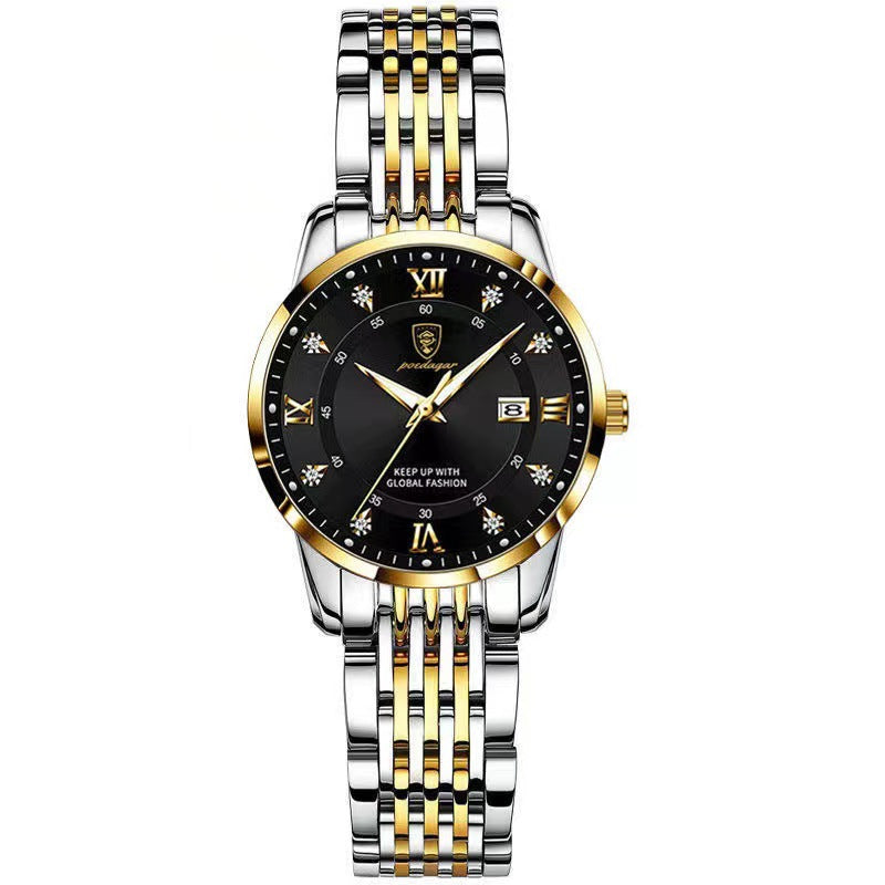 Ultra-Thin Women’s Elegant Stainless Steel Watch with Calendar & Luminous Dial