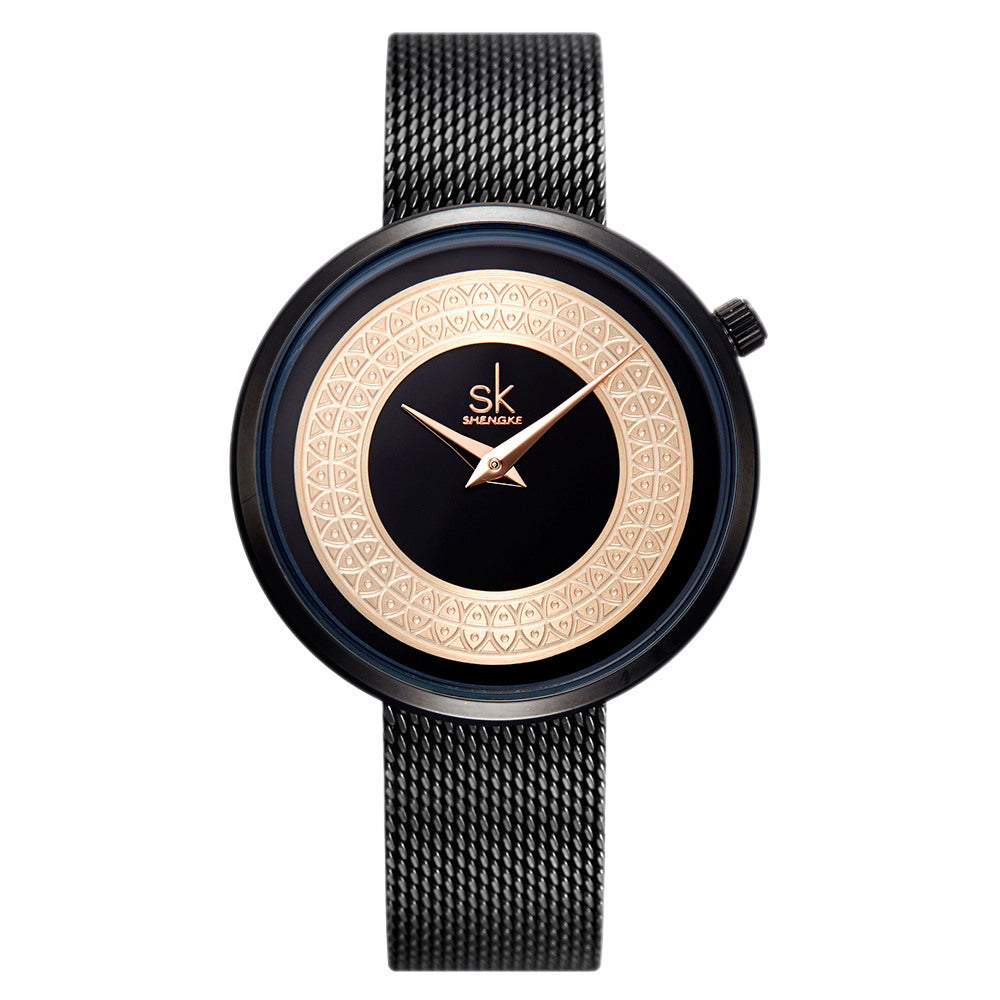 SK Women’s Quartz Watch – Light Luxury Stainless Steel Waterproof Fashion Timepiece
