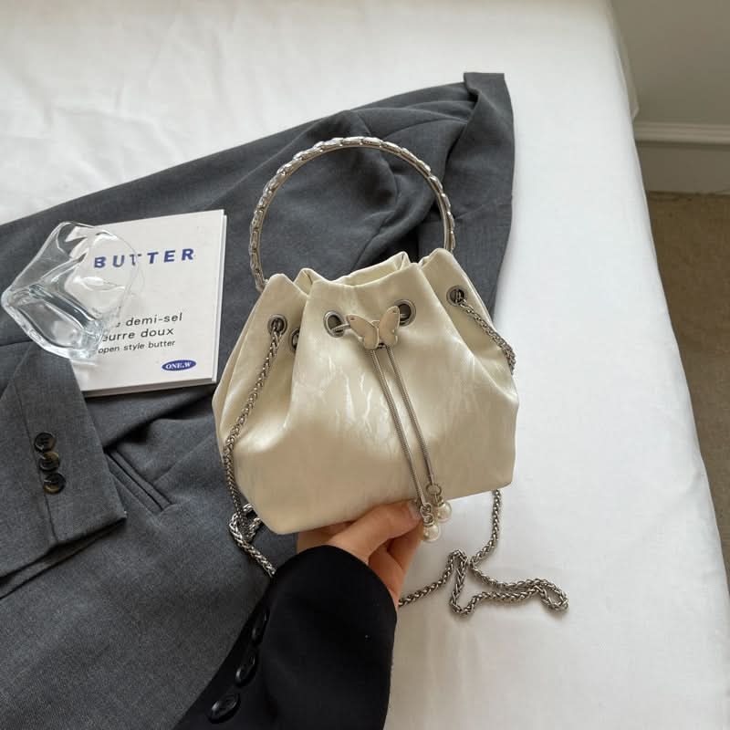 Women's Trendy PU Leather Bucket Bag – Small Chain Handbag
