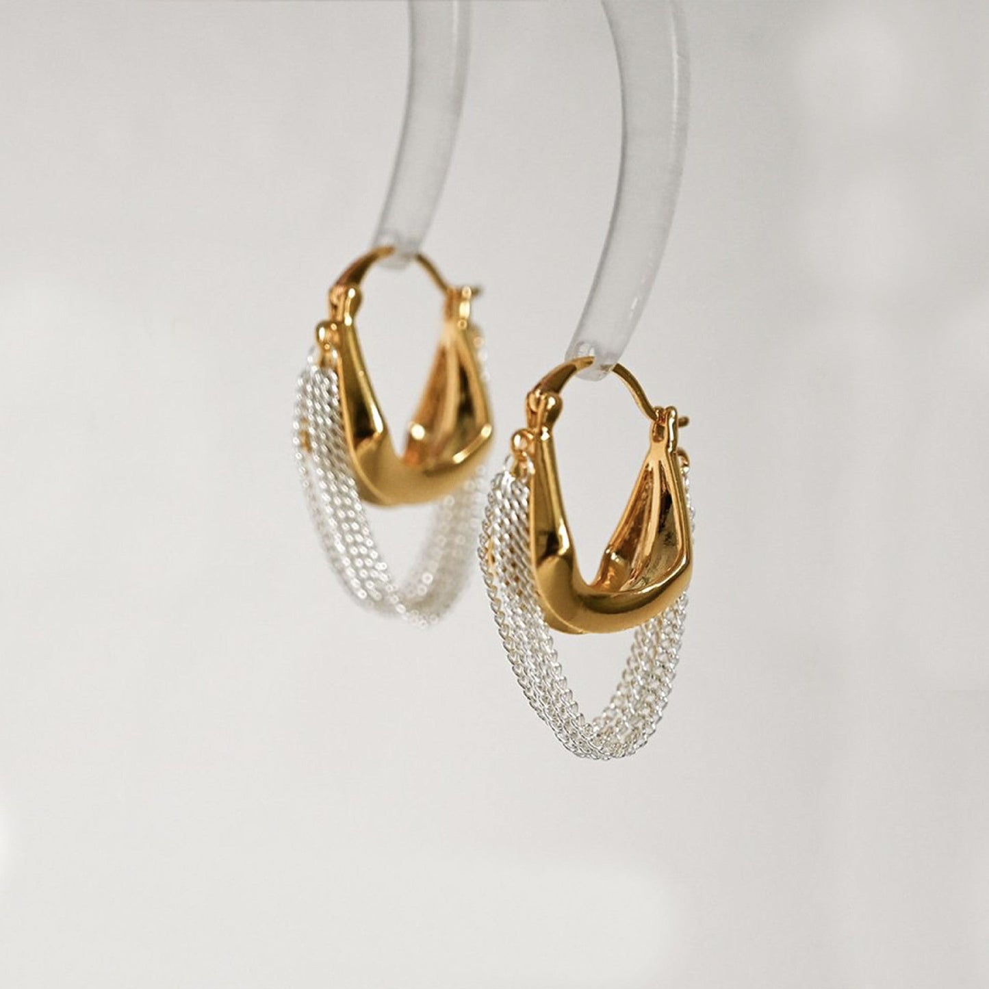 Cascade Loop Gold Drop Earrings – Dual-Tone Chain Design Jewelry for Women