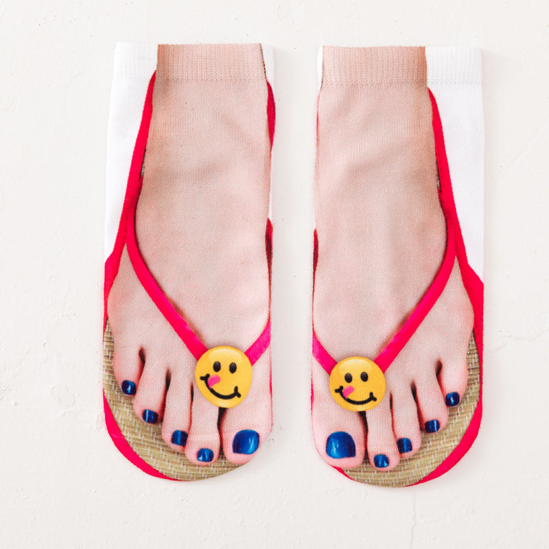 Funny 3D Printed Flip-Flop Boat Socks for Men & Women