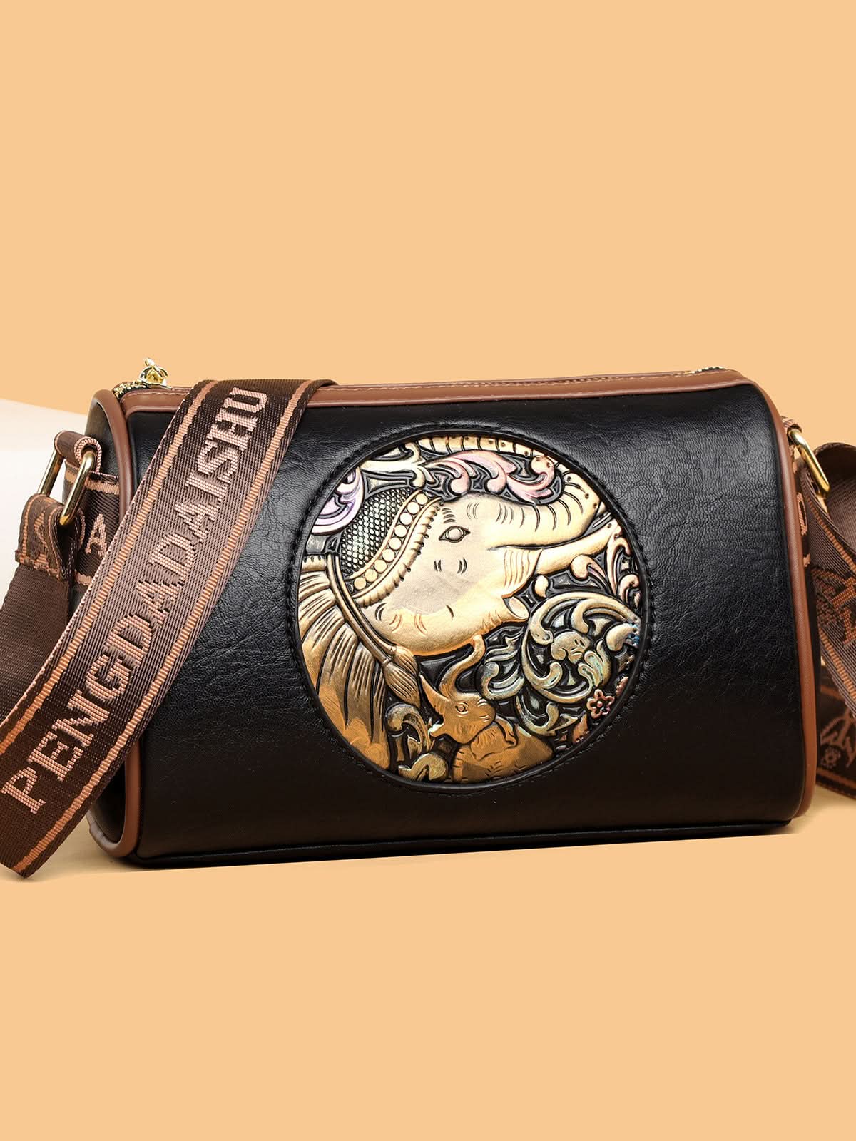Women's Retro Embossed Handbag – Shoulder Bag with Elephant Design