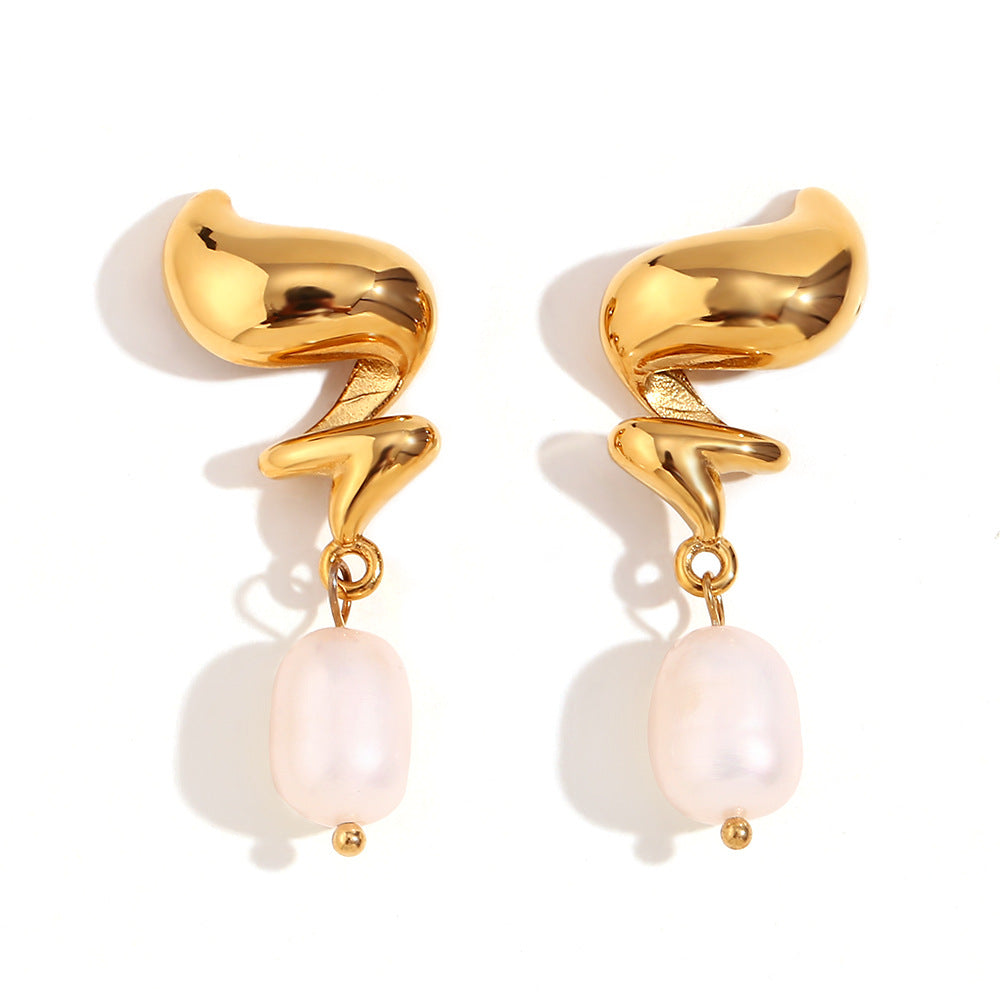 Spiral Flame Freshwater Pearl Earrings – Gold Plated Geometric Jewelry