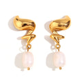 Spiral Flame Freshwater Pearl Earrings – Gold Plated Geometric Jewelry